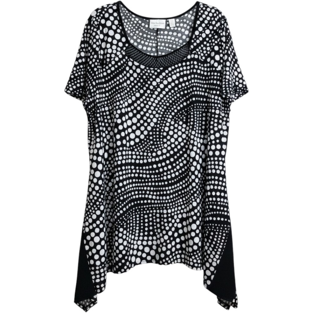 Avenue Women Black White Polka Dot Beaded Sharkbite Tunic Top Size 22/24